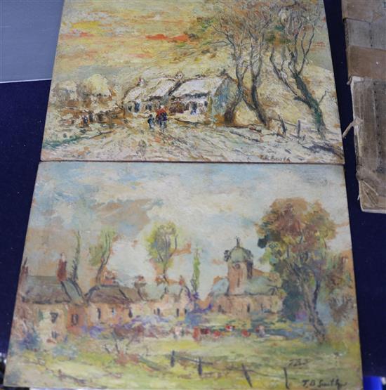 T. B. Smith, two oils on card, Warnham Church and Trudging House, largest 13 x 18cm